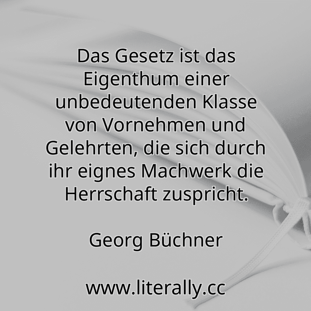 Das Gesetz ist das Eigenthum einer unbedeutenden Klasse von Vornehmen und Gelehrten, die sich durch ihr eignes Machwerk die Herrschaft zuspricht.
Georg Büchner
