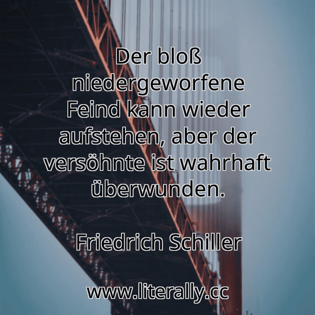 Der bloß niedergeworfene Feind kann wieder aufstehen, aber der versöhnte ist wahrhaft überwunden.
Friedrich Schiller
