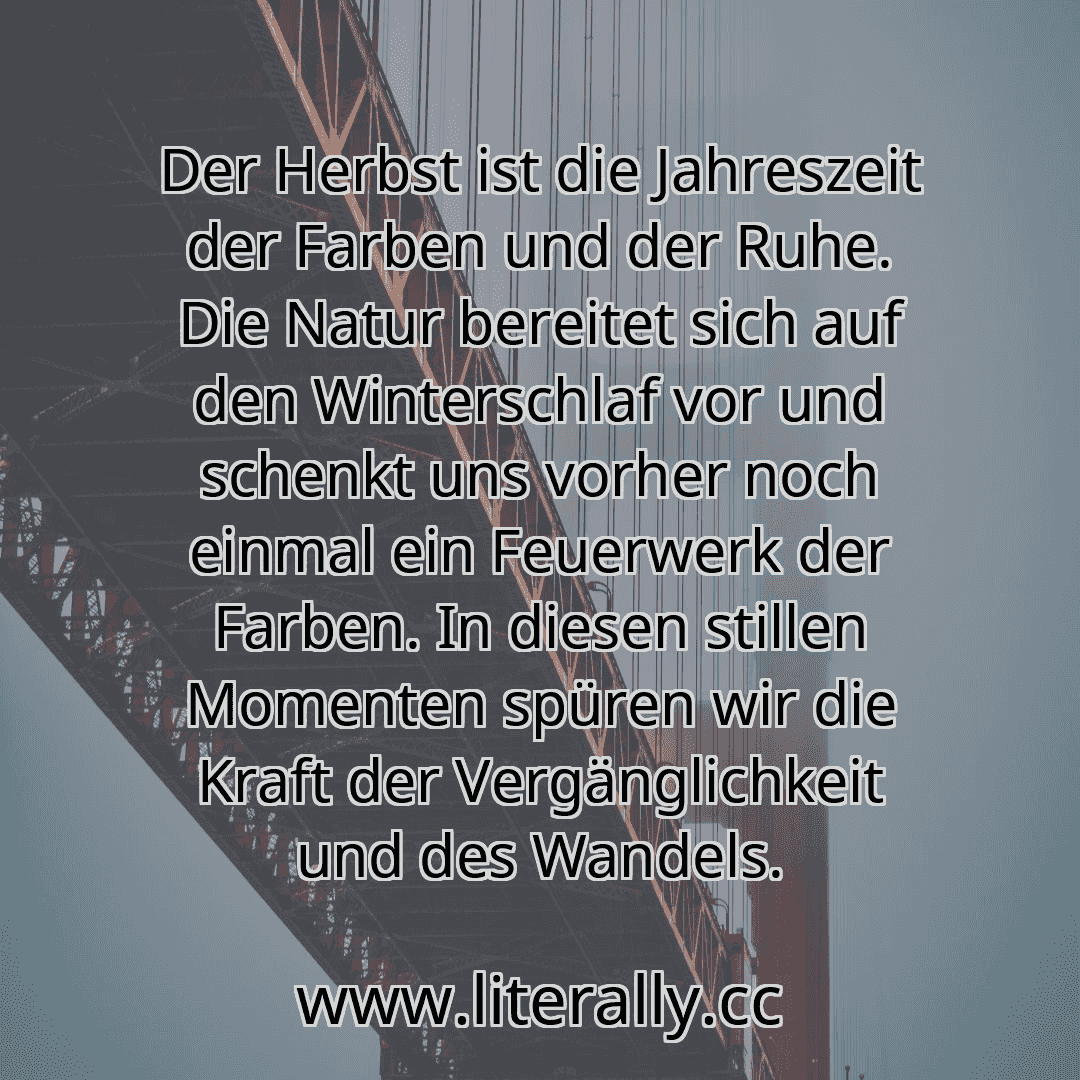 Der Herbst ist die Jahreszeit der Farben und der Ruhe. Die Natur bereitet sich auf den Winterschlaf vor und schenkt uns vorher noch einmal ein Feuerwerk der Farben. In diesen stillen Momenten spüren wir die Kraft der Vergänglichkeit und des Wandels.
