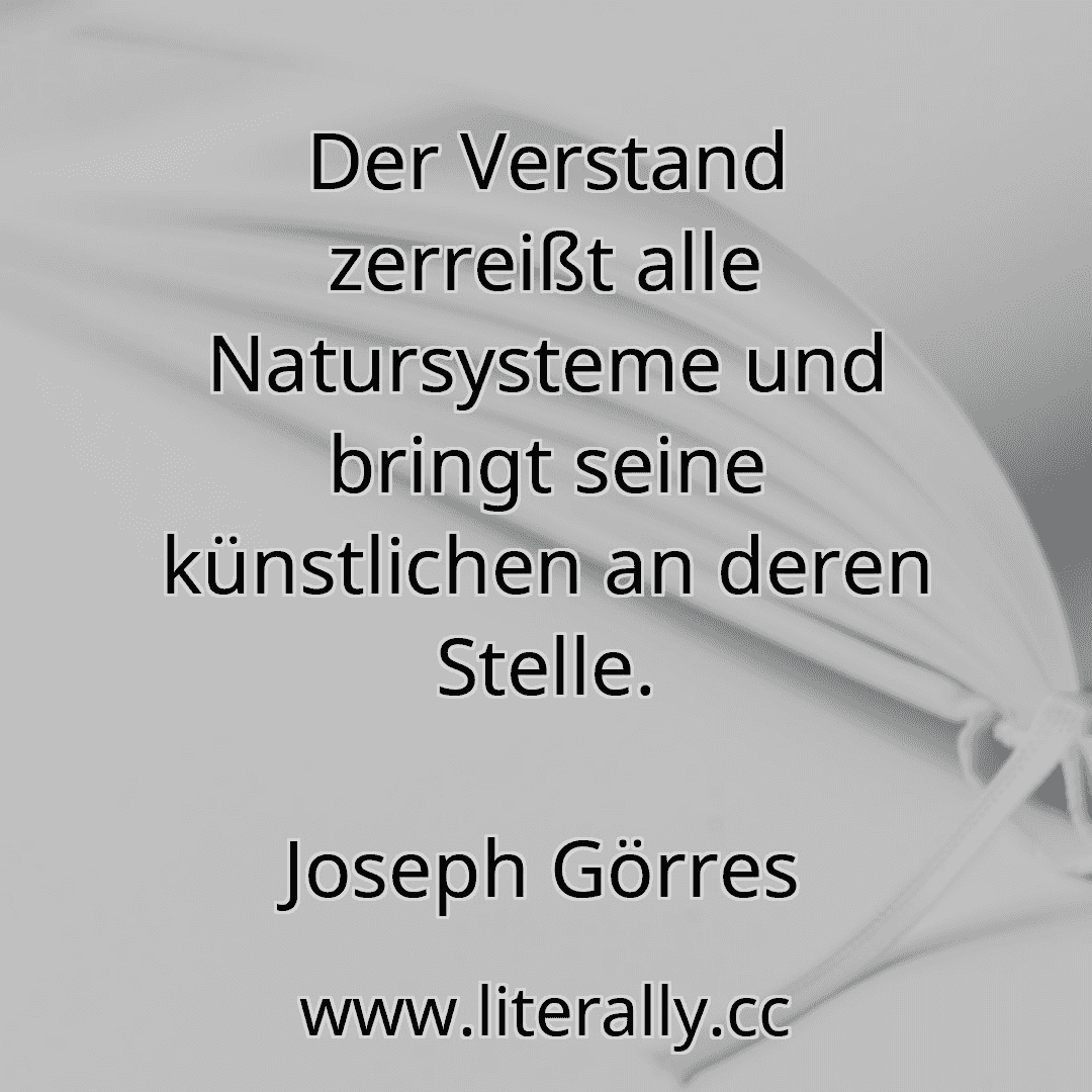 Der Verstand zerreißt alle Natursysteme und bringt seine künstlichen an deren Stelle.
Joseph Görres
