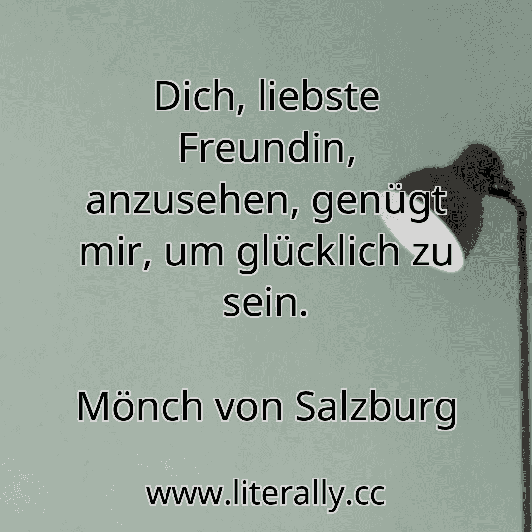Dich, liebste Freundin, anzusehen, genügt mir, um glücklich zu sein.
Mönch von Salzburg
