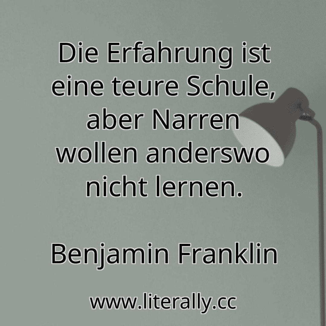 Die Erfahrung ist eine teure Schule, aber Narren wollen anderswo nicht lernen.
Benjamin Franklin
