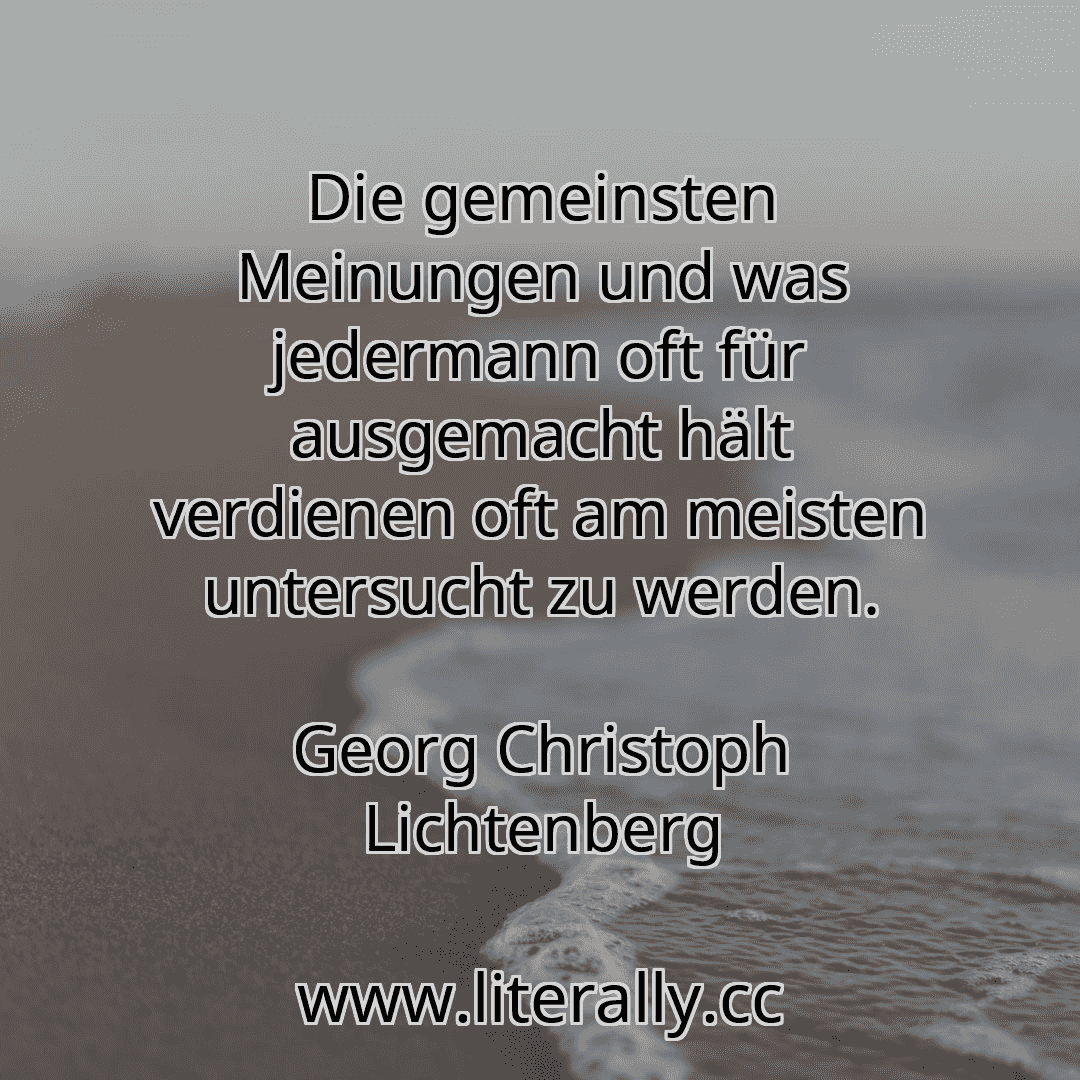 Die gemeinsten Meinungen und was jedermann oft für ausgemacht hält verdienen oft am meisten untersucht zu werden.
Georg Christoph Lichtenberg
