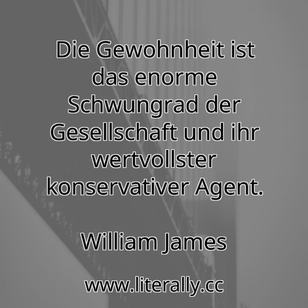 Die Gewohnheit ist das enorme Schwungrad der Gesellschaft und ihr wertvollster konservativer Agent.
William James

