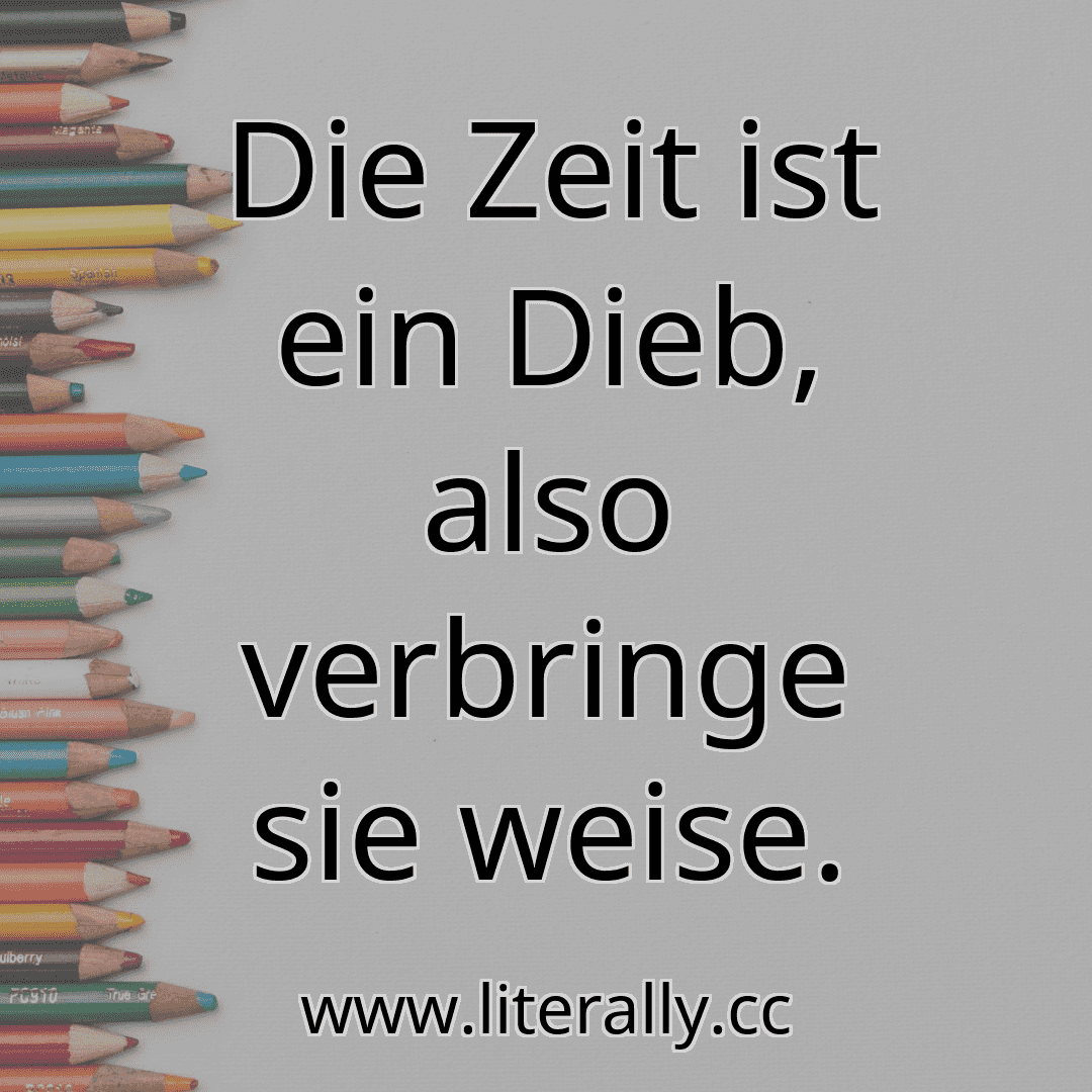 Die Zeit ist ein Dieb, also verbringe sie weise.
