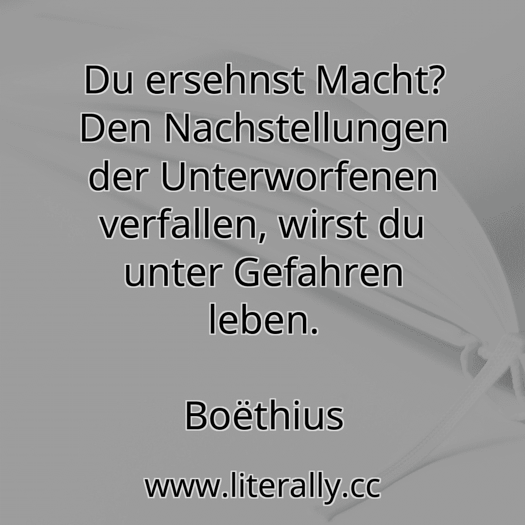 Du ersehnst Macht? Den Nachstellungen der Unterworfenen verfallen, wirst du unter Gefahren leben.
Boëthius
