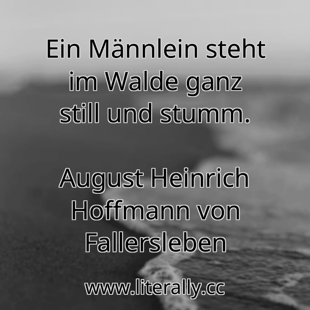 Ein Männlein steht im Walde ganz still und stumm.
August Heinrich Hoffmann von Fallersleben

