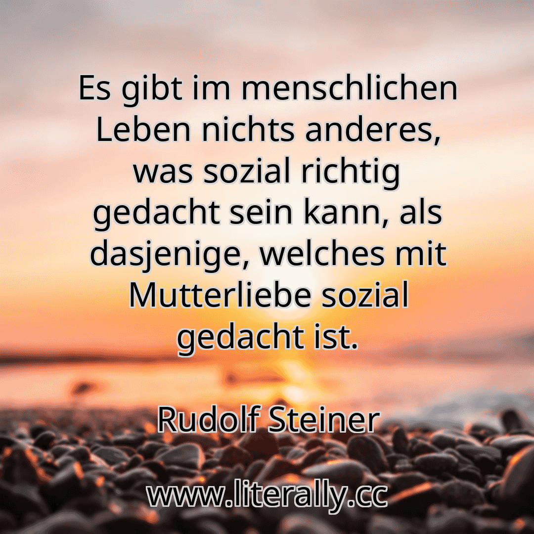 Es gibt im menschlichen Leben nichts anderes, was sozial richtig gedacht sein kann, als dasjenige, welches mit Mutterliebe sozial gedacht ist.
Rudolf Steiner
