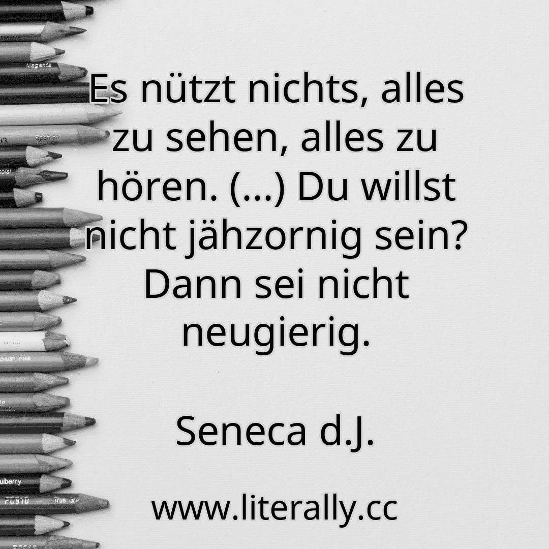 Es nützt nichts, alles zu sehen, alles zu hören. (...) Du willst nicht jähzornig sein? Dann sei nicht neugierig.
Seneca d.J.

