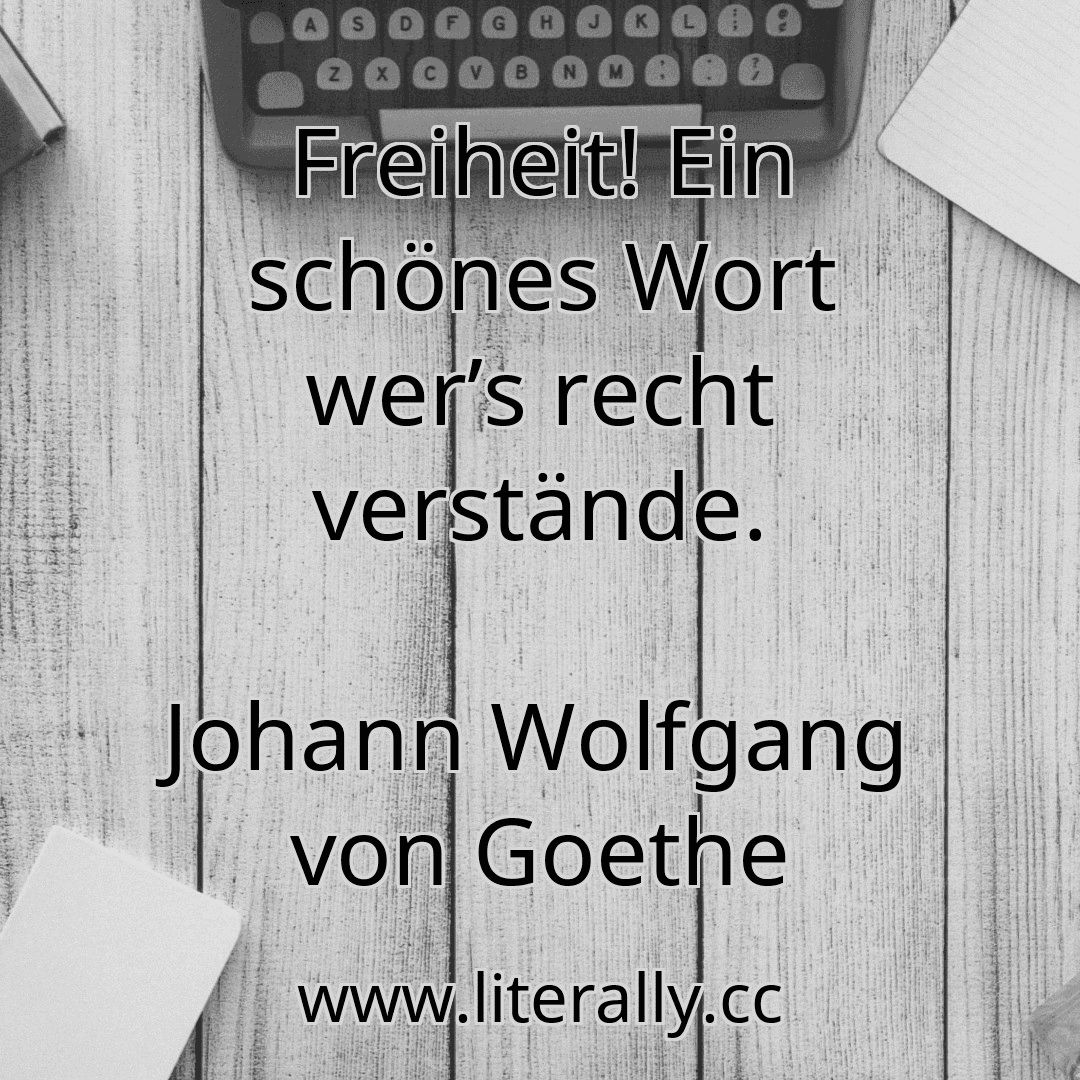 Freiheit! Ein schönes Wort wer’s recht verstände.
Johann Wolfgang von Goethe
