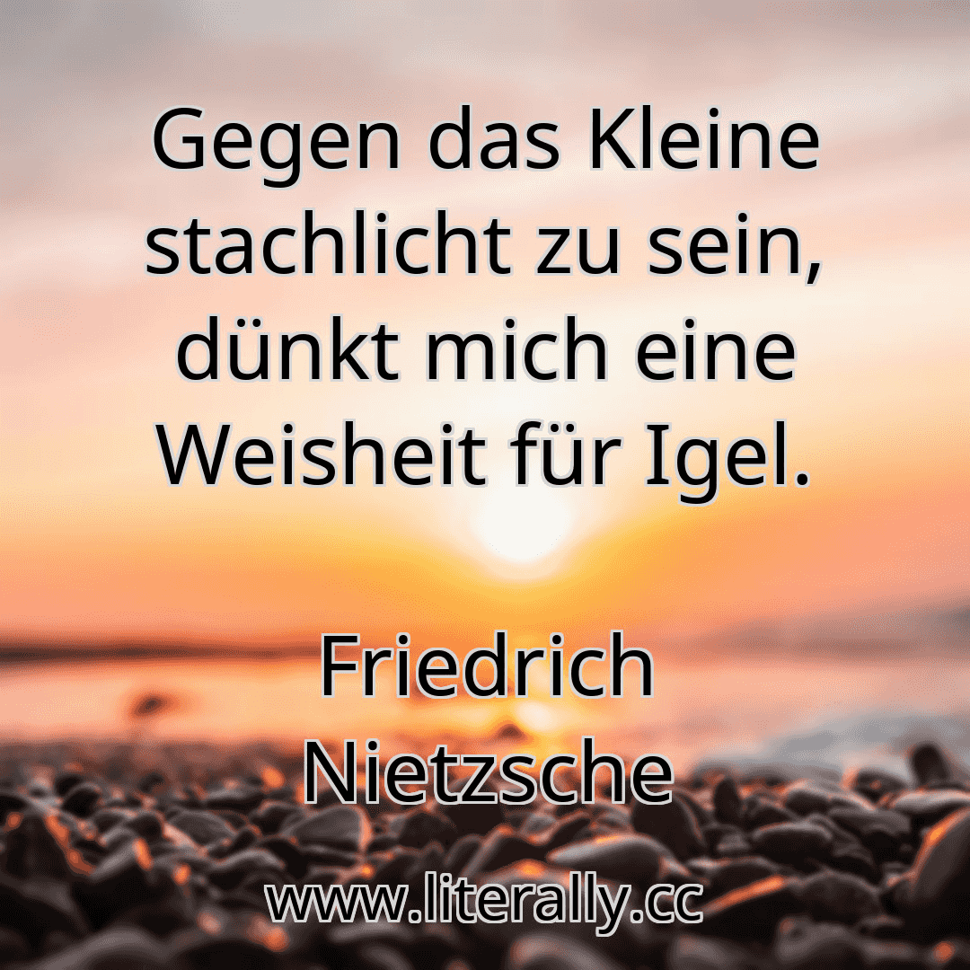 Gegen das Kleine stachlicht zu sein, dünkt mich eine Weisheit für Igel.
Friedrich Nietzsche
