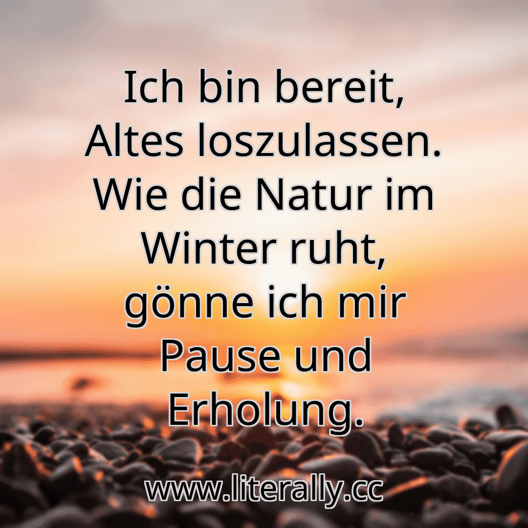 Ich bin bereit, Altes loszulassen. Wie die Natur im Winter ruht, gönne ich mir Pause und Erholung.
