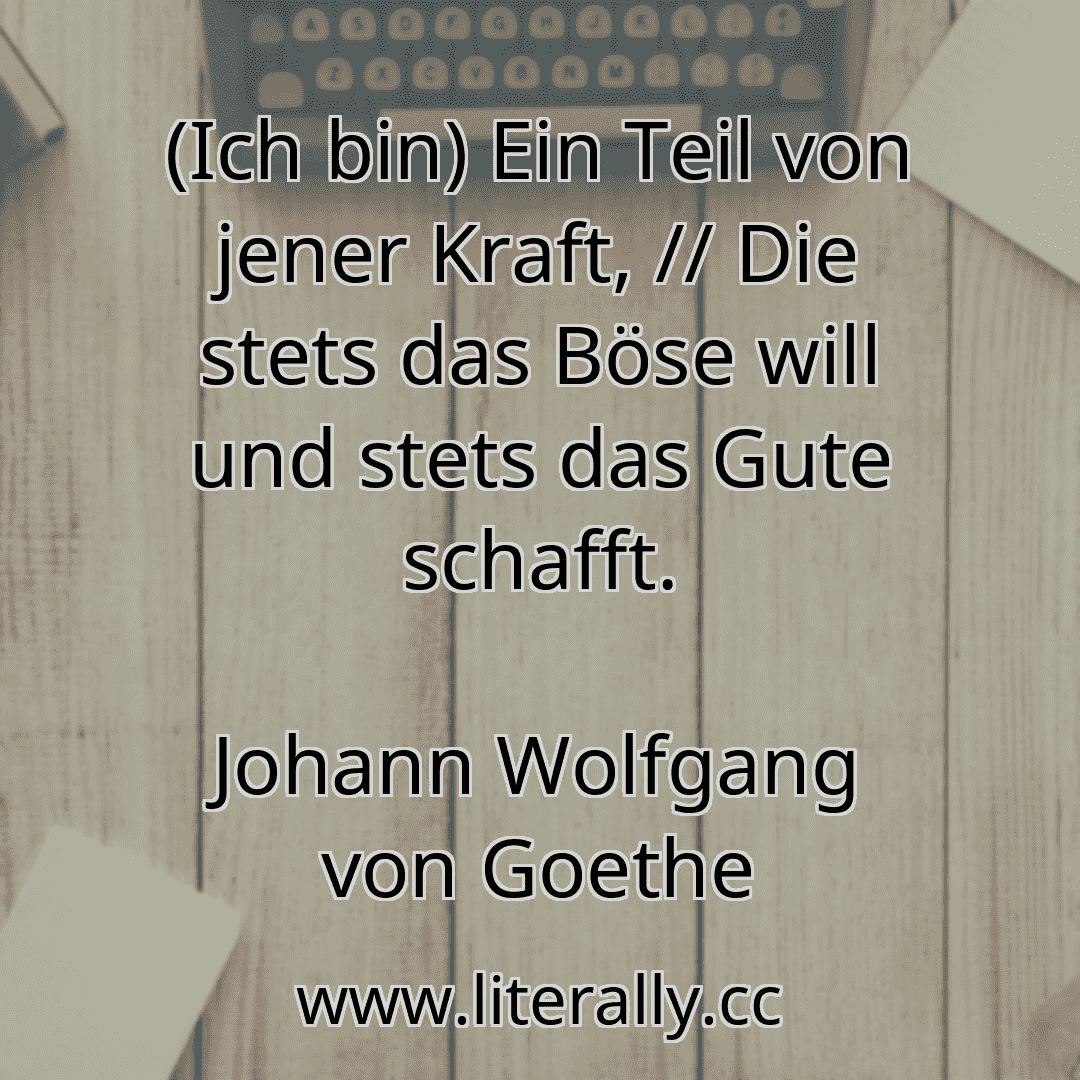 (Ich bin) Ein Teil von jener Kraft, // Die stets das Böse will und stets das Gute schafft.
Johann Wolfgang von Goethe
