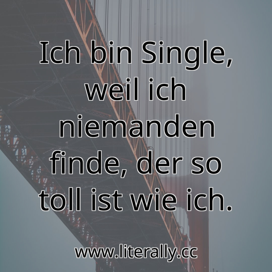 Ich bin Single, weil ich niemanden finde, der so toll ist wie ich.
