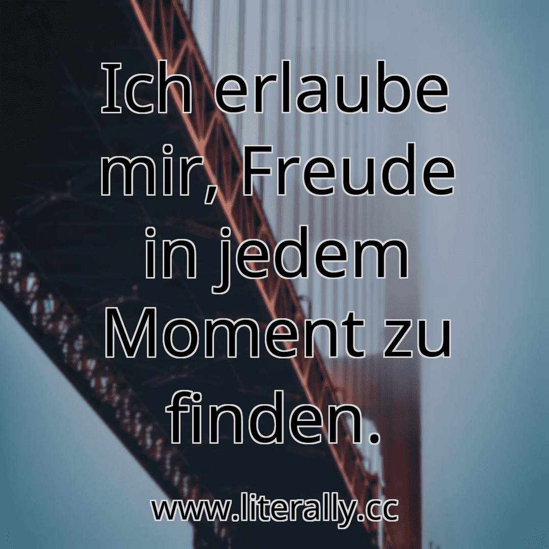 Ich erlaube mir, Freude in jedem Moment zu finden.
