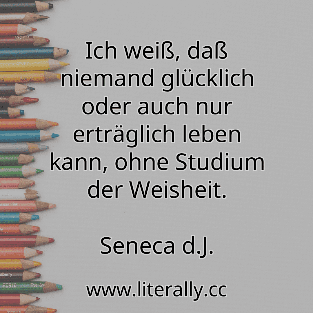 Ich weiß, daß niemand glücklich oder auch nur erträglich leben kann, ohne Studium der Weisheit.
Seneca d.J.
