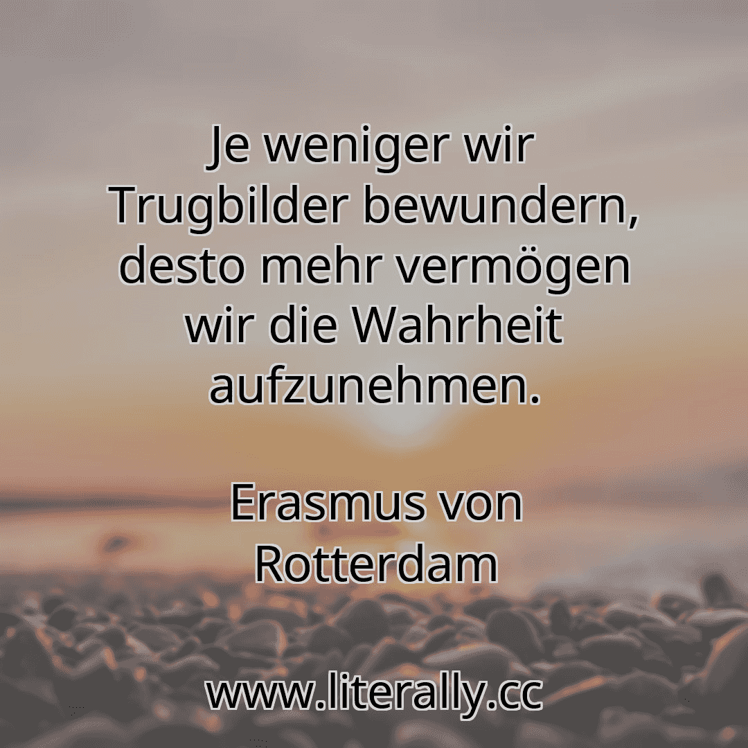 Je weniger wir Trugbilder bewundern, desto mehr vermögen wir die Wahrheit aufzunehmen.
Erasmus von Rotterdam
