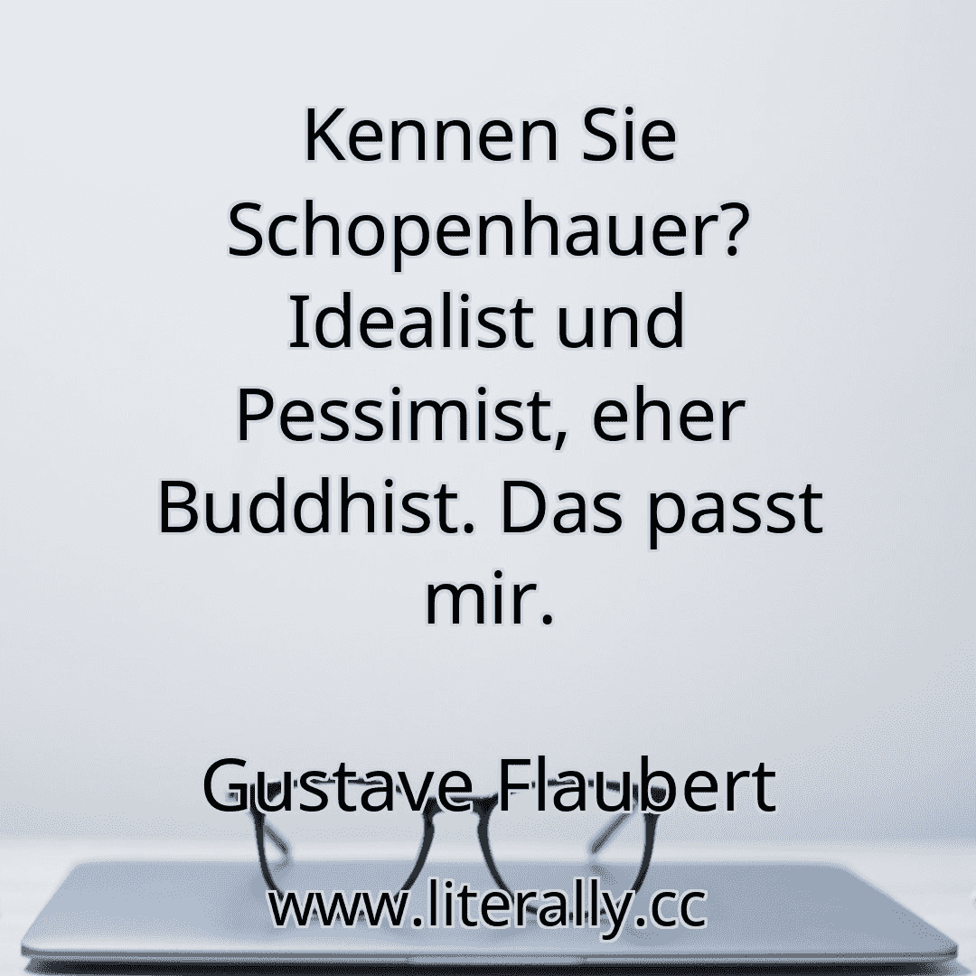 Kennen Sie Schopenhauer? Idealist und Pessimist, eher Buddhist. Das passt mir.
Gustave Flaubert
