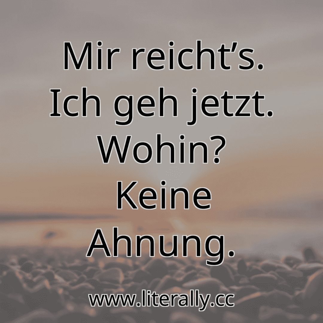 Mir reicht’s. Ich geh jetzt. Wohin? Keine Ahnung.
