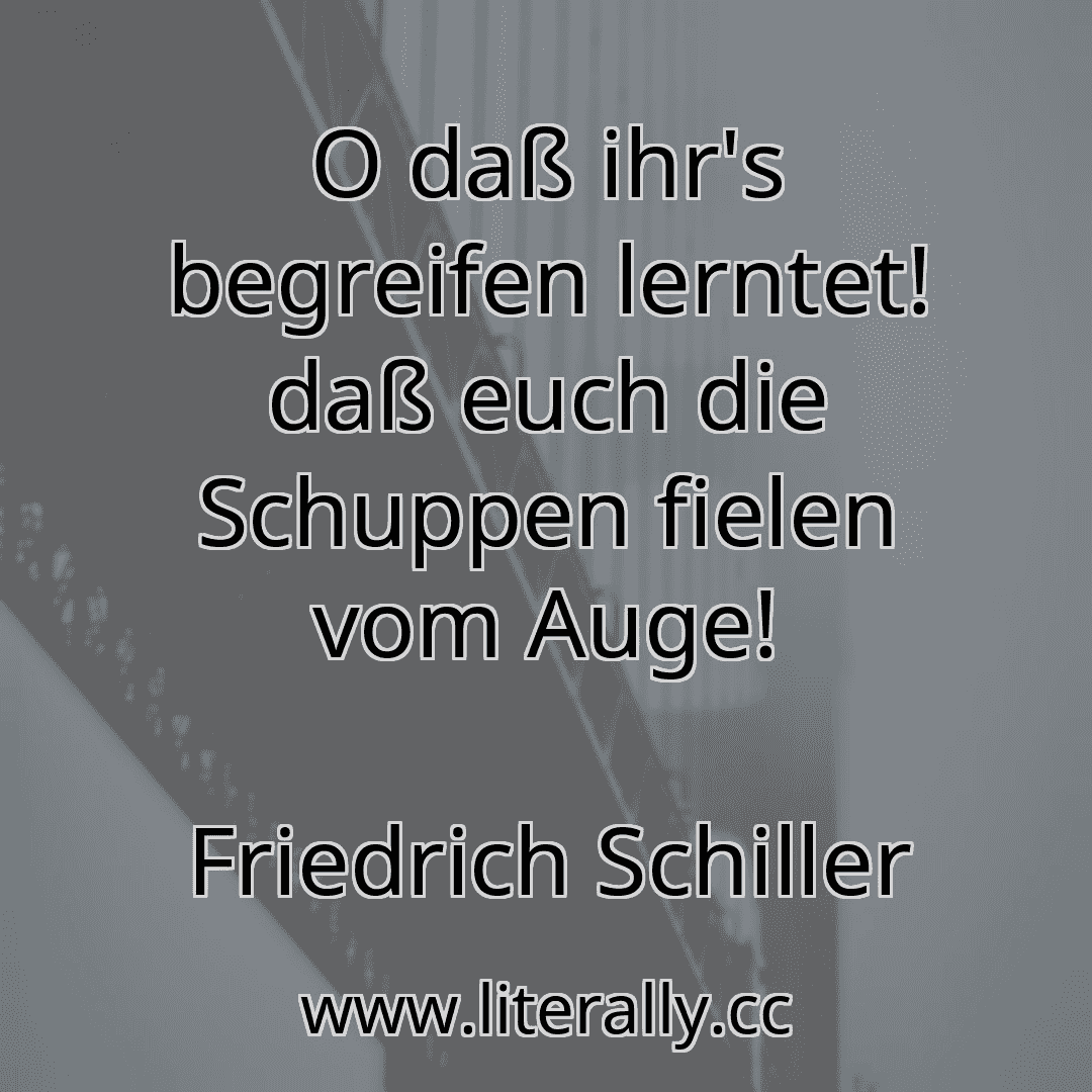 O daß ihr's begreifen lerntet! daß euch die Schuppen fielen vom Auge!
Friedrich Schiller
