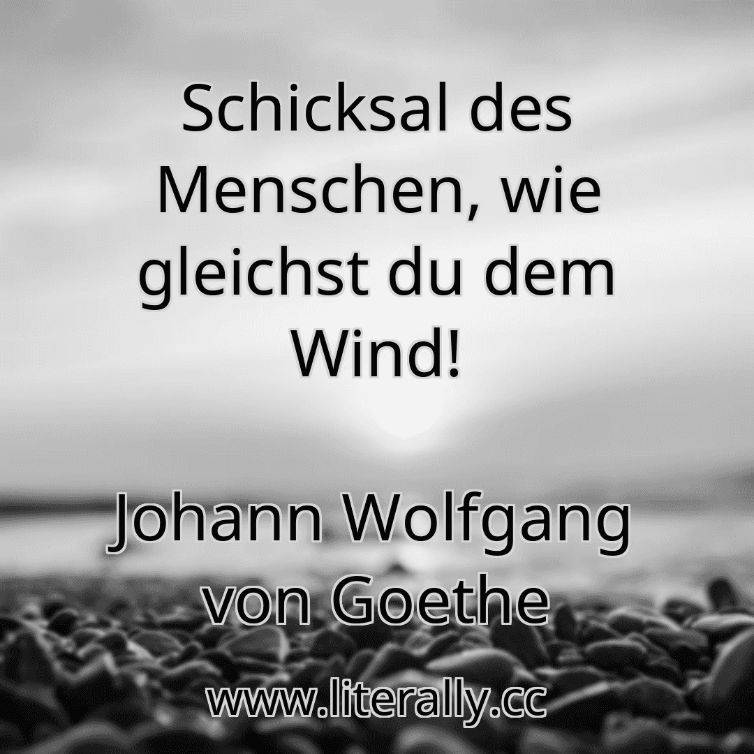 Schicksal des Menschen, wie gleichst du dem Wind!
Johann Wolfgang von Goethe
