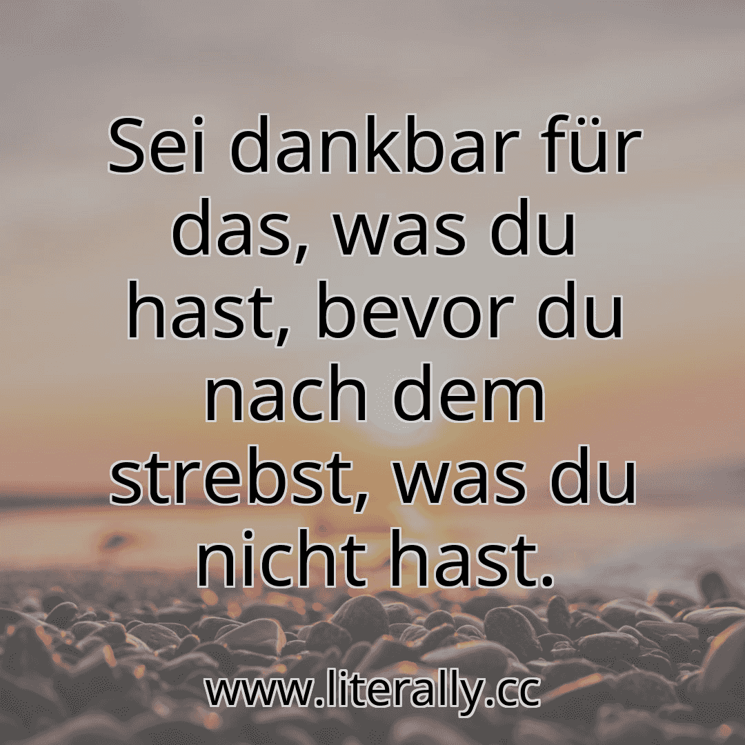Sei dankbar für das, was du hast, bevor du nach dem strebst, was du nicht hast.
