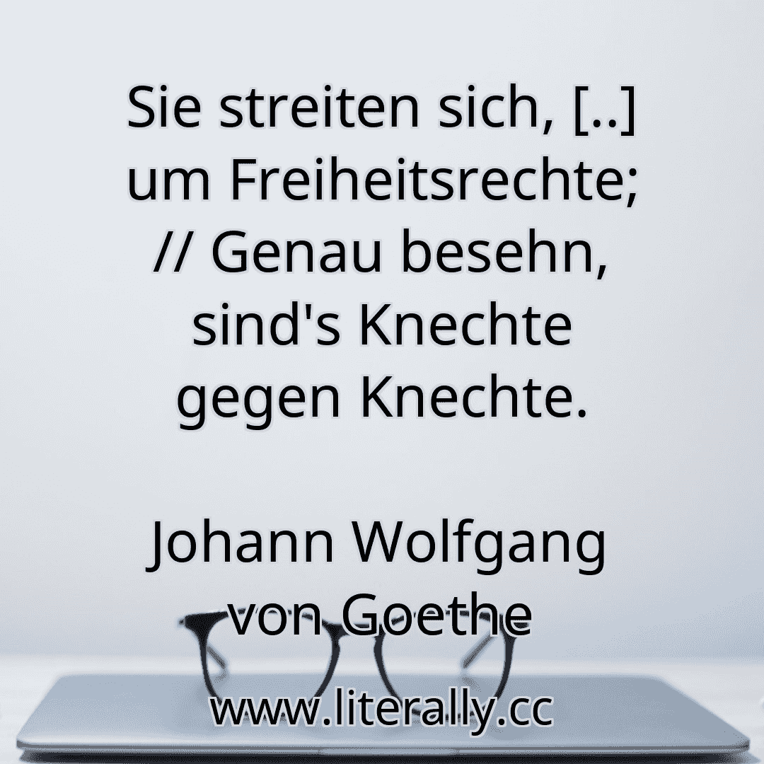 Sie streiten sich, [..] um Freiheitsrechte; // Genau besehn, sind's Knechte gegen Knechte.
Johann Wolfgang von Goethe
