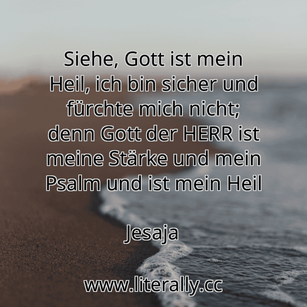 Siehe, Gott ist mein Heil, ich bin sicher und fürchte mich nicht; denn Gott der HERR ist meine Stärke und mein Psalm und ist mein Heil
Jesaja
