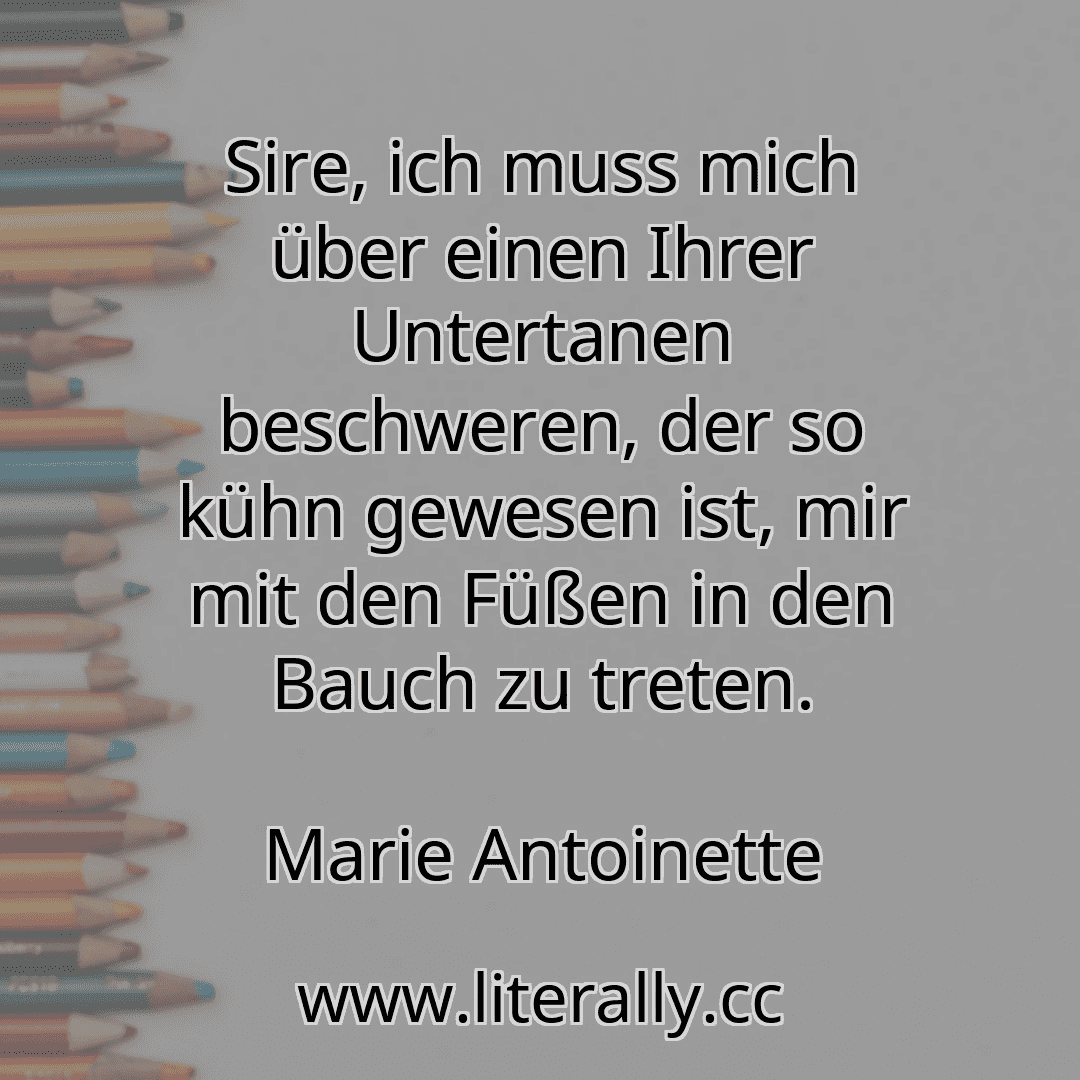 Sire, ich muss mich über einen Ihrer Untertanen beschweren, der so kühn gewesen ist, mir mit den Füßen in den Bauch zu treten.
Marie Antoinette
