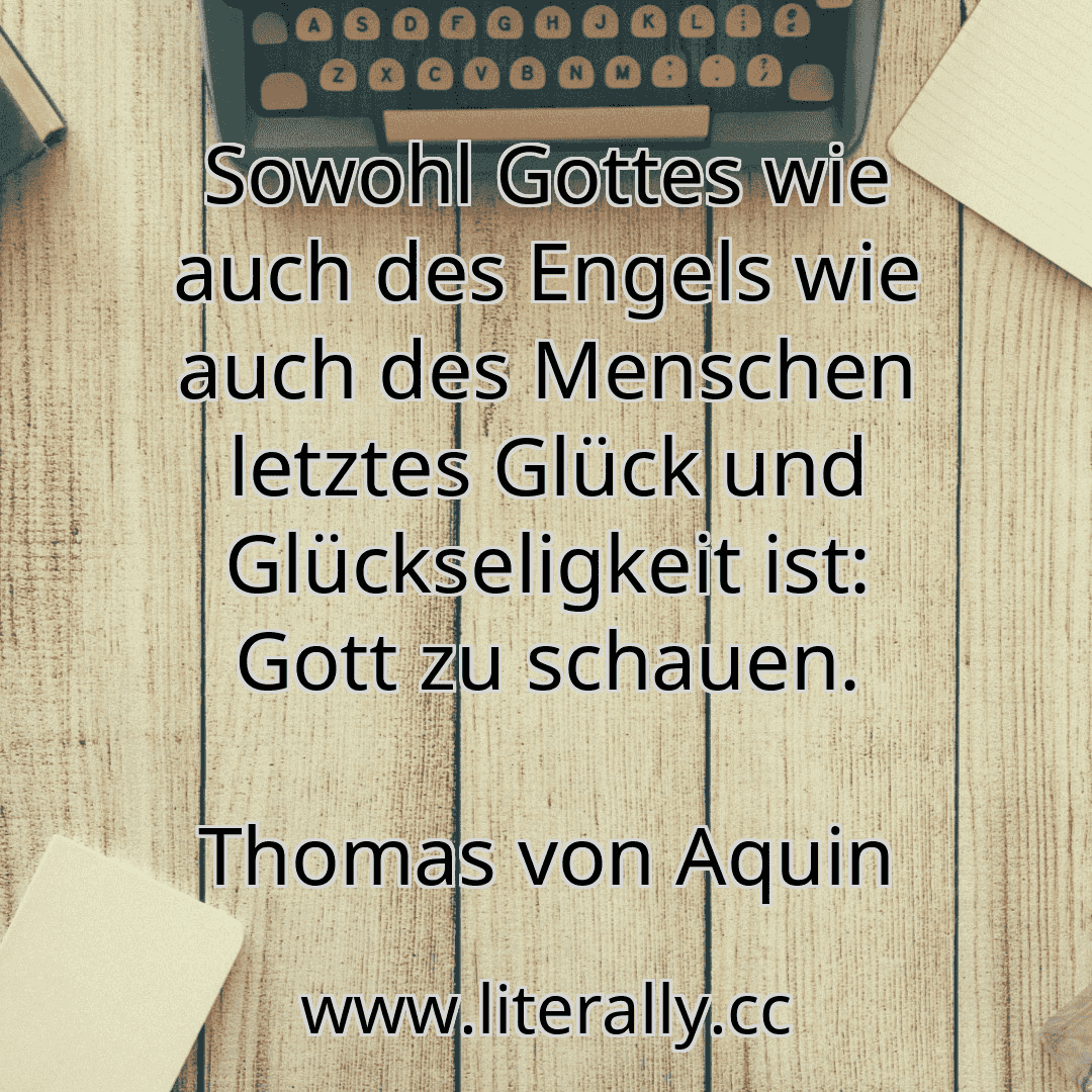 Sowohl Gottes wie auch des Engels wie auch des Menschen letztes Glück und Glückseligkeit ist: Gott zu schauen.
Thomas von Aquin
