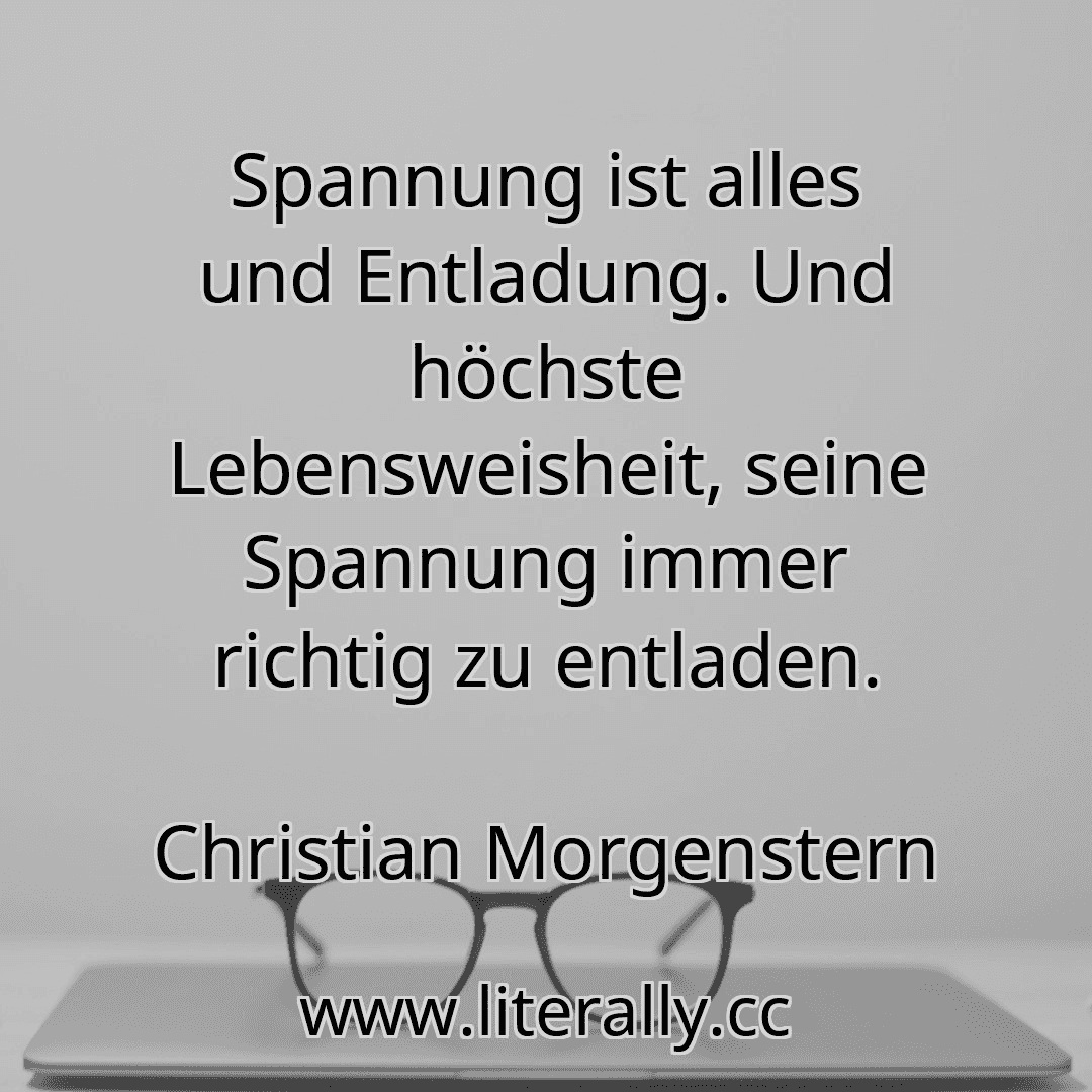 Spannung ist alles und Entladung. Und höchste Lebensweisheit, seine Spannung immer richtig zu entladen.
Christian Morgenstern
