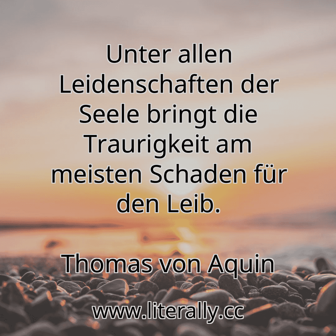 Unter allen Leidenschaften der Seele bringt die Traurigkeit am meisten Schaden für den Leib.
Thomas von Aquin
