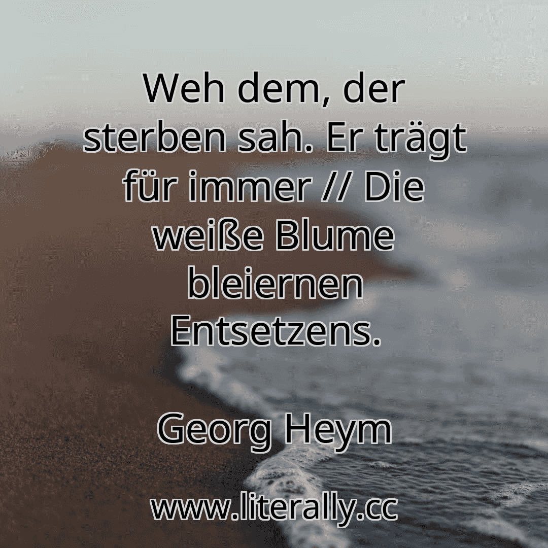 Weh dem, der sterben sah. Er trägt für immer // Die weiße Blume bleiernen Entsetzens.
Georg Heym
