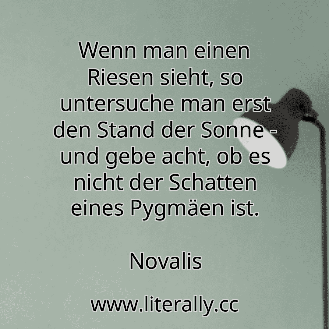 Wenn man einen Riesen sieht, so untersuche man erst den Stand der Sonne - und gebe acht, ob es nicht der Schatten eines Pygmäen ist.
Novalis
