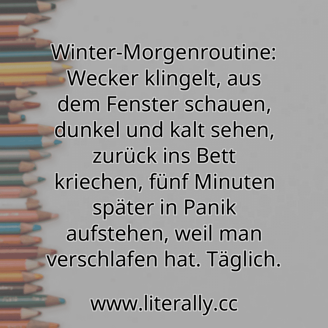Winter-Morgenroutine: Wecker klingelt, aus dem Fenster schauen, dunkel und kalt sehen, zurück ins Bett kriechen, fünf Minuten später in Panik aufstehen, weil man verschlafen hat. Täglich.
