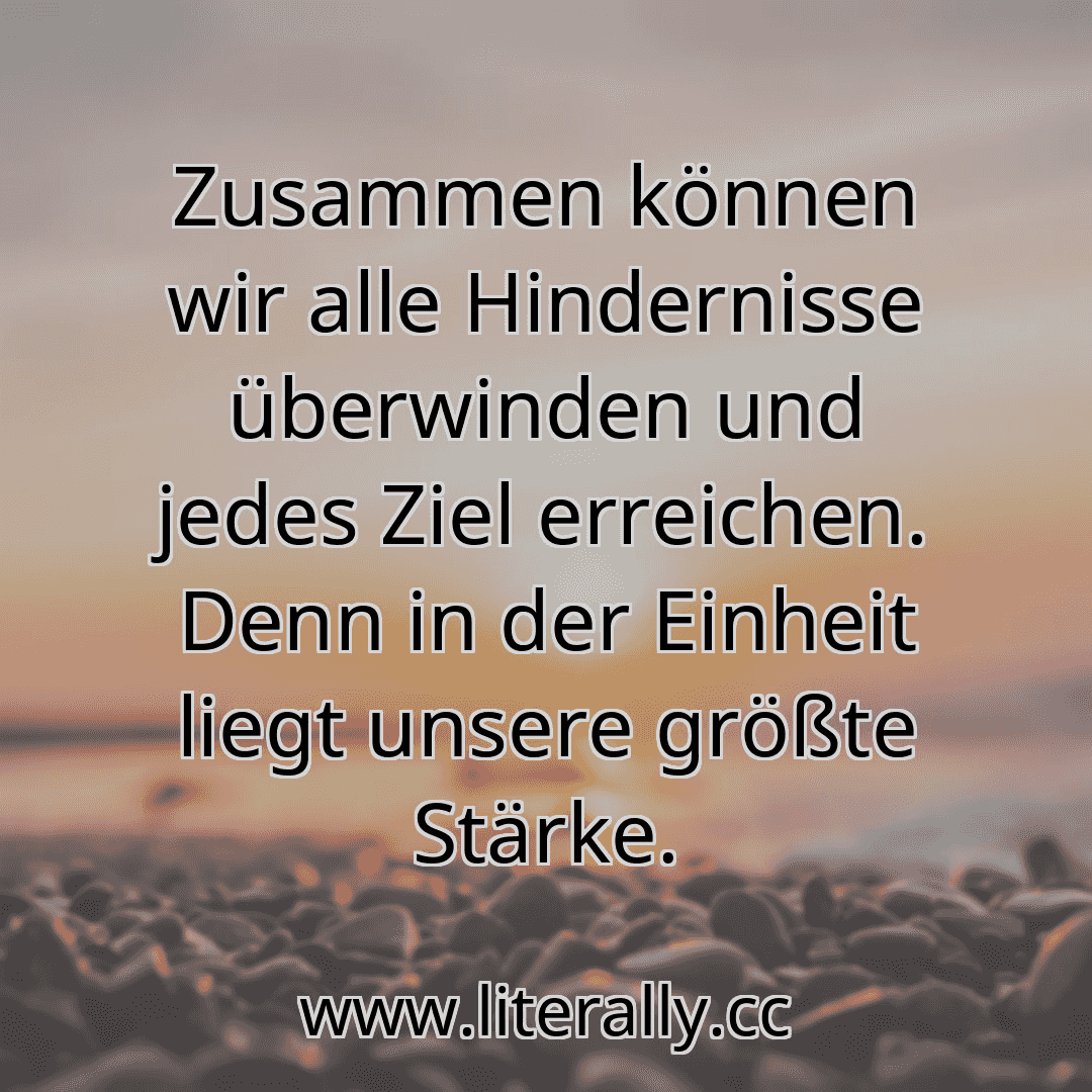 Zusammen können wir alle Hindernisse überwinden und jedes Ziel erreichen. Denn in der Einheit liegt unsere größte Stärke.
