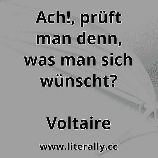 Ach!, prüft man denn, was man sich wünscht?
Voltaire
