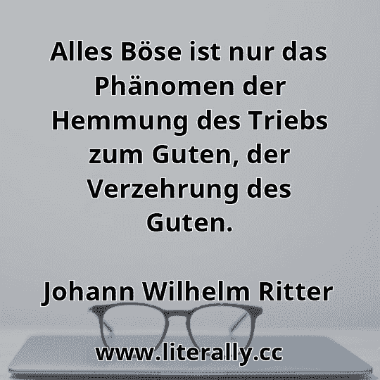 Alles Böse ist nur das Phänomen der Hemmung des Triebs zum Guten, der Verzehrung des Guten.
Johann Wilhelm Ritter

