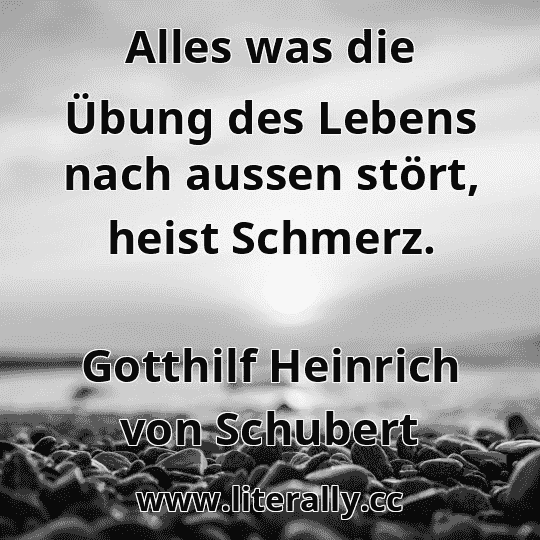 Alles was die Übung des Lebens nach aussen stört, heist Schmerz.
Gotthilf Heinrich von Schubert
 Alles was die Übung des Lebens nach aussen stört, heist Schmerz.
Gotthilf Heinrich von Schubert
