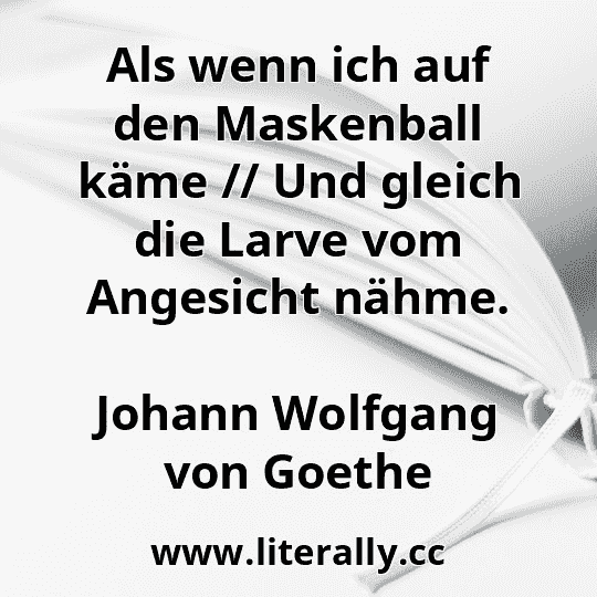 Als wenn ich auf den Maskenball käme // Und gleich die Larve vom Angesicht nähme.
Johann Wolfgang von Goethe
