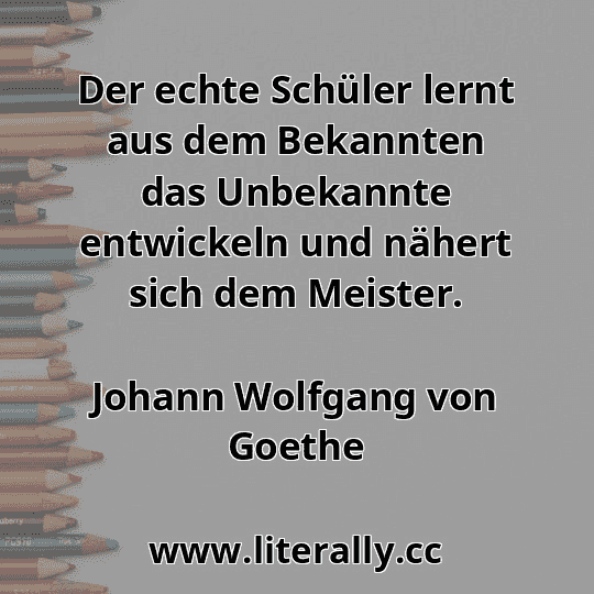Der echte Schüler lernt aus dem Bekannten das Unbekannte entwickeln und nähert sich dem Meister.
Johann Wolfgang von Goethe

