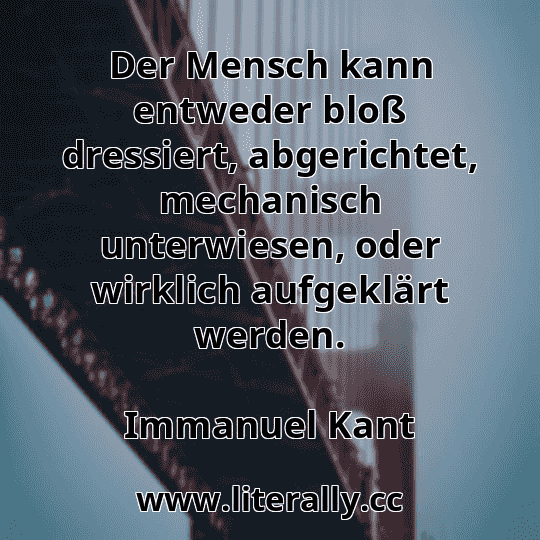 Der Mensch kann entweder bloß dressiert, abgerichtet, mechanisch unterwiesen, oder wirklich aufgeklärt werden.
Immanuel Kant
