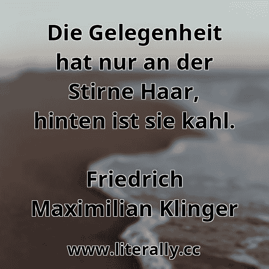 Die Gelegenheit hat nur an der Stirne Haar, hinten ist sie kahl.
Friedrich Maximilian Klinger
