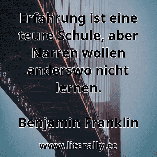 Erfahrung ist eine teure Schule, aber Narren wollen anderswo nicht lernen.
Benjamin Franklin
