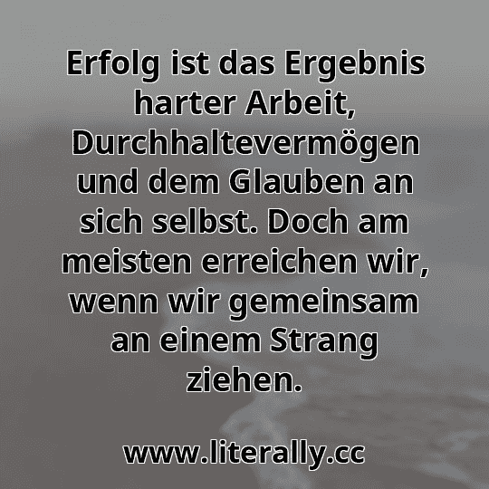 Erfolg ist das Ergebnis harter Arbeit, Durchhaltevermögen und dem Glauben an sich selbst. Doch am meisten erreichen wir, wenn wir gemeinsam an einem Strang ziehen.
