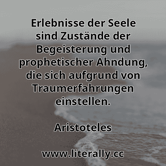 Erlebnisse der Seele sind Zustände der Begeisterung und prophetischer Ahndung, die sich aufgrund von Traumerfahrungen einstellen.
Aristoteles
