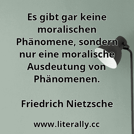 Es gibt gar keine moralischen Phänomene, sondern nur eine moralische Ausdeutung von Phänomenen.
Friedrich Nietzsche
