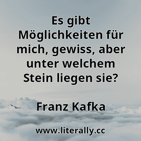 Es gibt Möglichkeiten für mich, gewiss, aber unter welchem Stein liegen sie?
Franz Kafka
