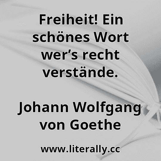 Freiheit! Ein schönes Wort wer’s recht verstände.
Johann Wolfgang von Goethe
