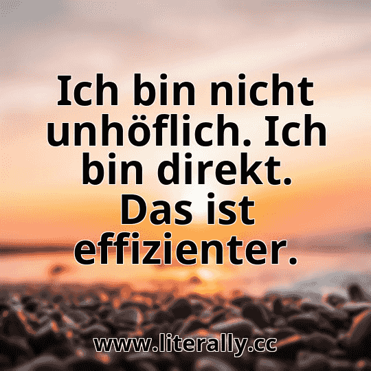 Ich bin nicht unhöflich. Ich bin direkt. Das ist effizienter.
Ich bin nicht unhöflich. Ich bin direkt. Das ist effizienter.